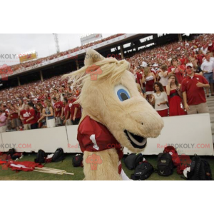 Mascote cavalo bege em roupas esportivas - Redbrokoly.com