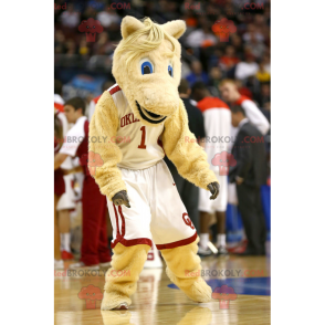 Mascotte de cheval beige en tenue de sport - Redbrokoly.com
