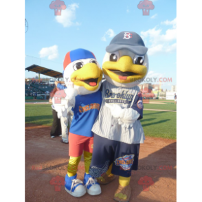 2 mascotes de pássaro gaivota em roupas esportivas -