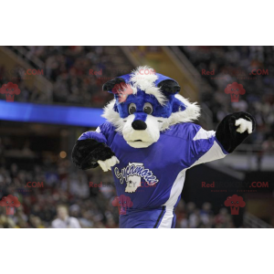 Blue and white fox mascot in sportswear - Redbrokoly.com