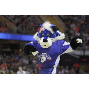 Blue and white fox mascot in sportswear - Redbrokoly.com