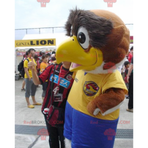 Grote vogel mascotte bruine en witte sportadelaar -