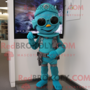 Fantasia de mascote de Commando turquesa com saia lápis e pulseiras - Mascotes de comando - REBROKO_279660 - RedBrokoly.com