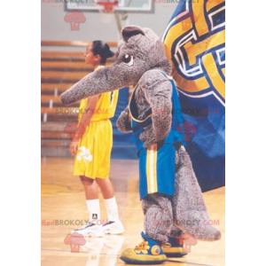 Gray tapir mascot in blue sportswear - Redbrokoly.com