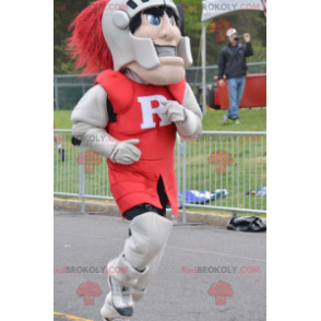 Knight mascot wearing red and gray armor - Redbrokoly.com