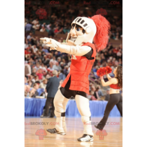 Knight mascot wearing red and gray armor - Redbrokoly.com