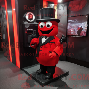 Rød telefonmaskotdraktfigur...