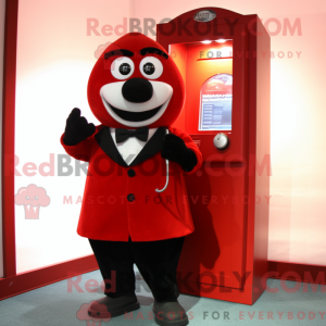 Rød telefonmaskotdraktfigur...