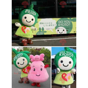 2 mascotes de personagens de mangá verde e rosa - Redbrokoly.com