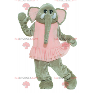 Gray elephant mascot in pink dress - Redbrokoly.com