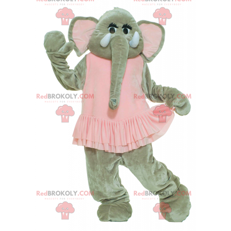 Mascotte elefante grigio in abito rosa - Redbrokoly.com