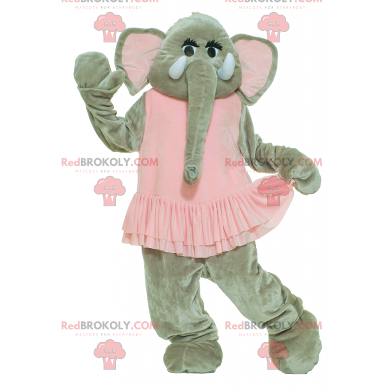 Šedý slon maskot v růžových šatech - Redbrokoly.com