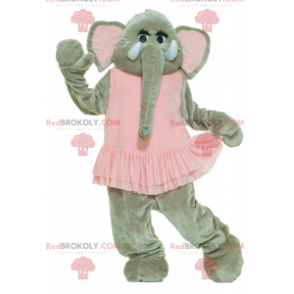Graues Elefantenmaskottchen im rosa Kleid - Redbrokoly.com
