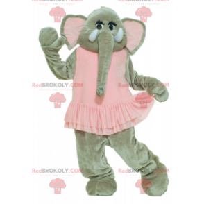 Gray elephant mascot in pink dress - Redbrokoly.com