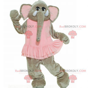 Gray elephant mascot in pink dress - Redbrokoly.com