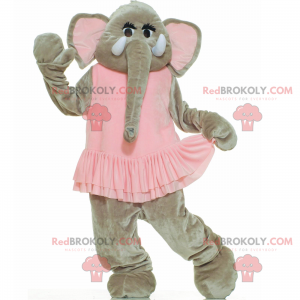 Grijze olifant mascotte in roze jurk - Redbrokoly.com