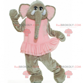 Graues Elefantenmaskottchen im rosa Kleid - Redbrokoly.com