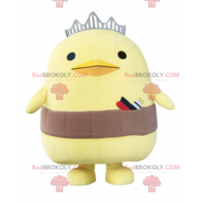 Velký žlutý kuřátko maskot s korunou a opaskem - Redbrokoly.com
