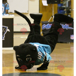 Mascotte de panthère noire avec un maillot bleu - Redbrokoly.com