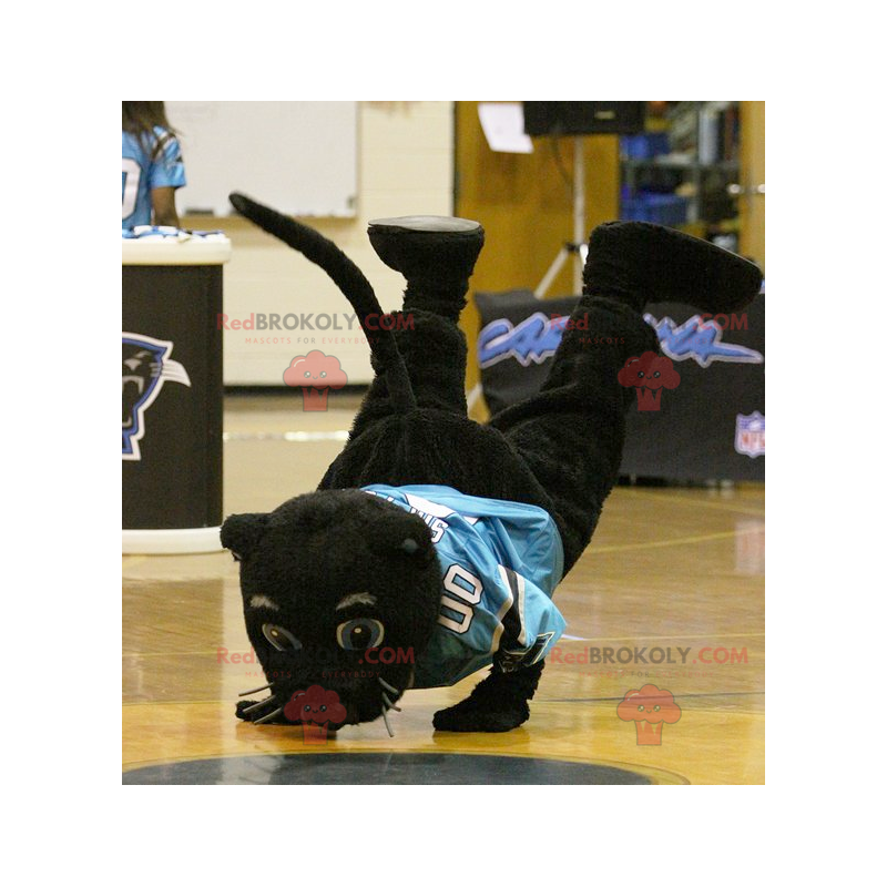 Schwarzes Panther-Maskottchen mit blauem Trikot - Redbrokoly.com Schwarzes Panther-Maskottchen mit blauem Trikot - Redbrokoly.com