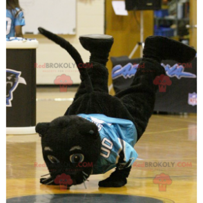 Mascotte de panthère noire avec un maillot bleu - Redbrokoly.com