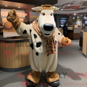 Tan Holstein Cow maskot...