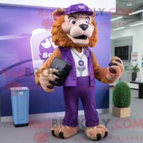 Fantasia de mascote de Smilodon roxo com calça comprida e carteiras - Mascotes Smilodon - REBROKO_280214 - RedBrokoly.com
