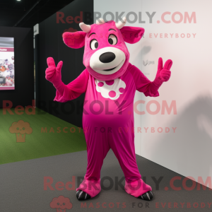 Magenta koe mascottekostuum...