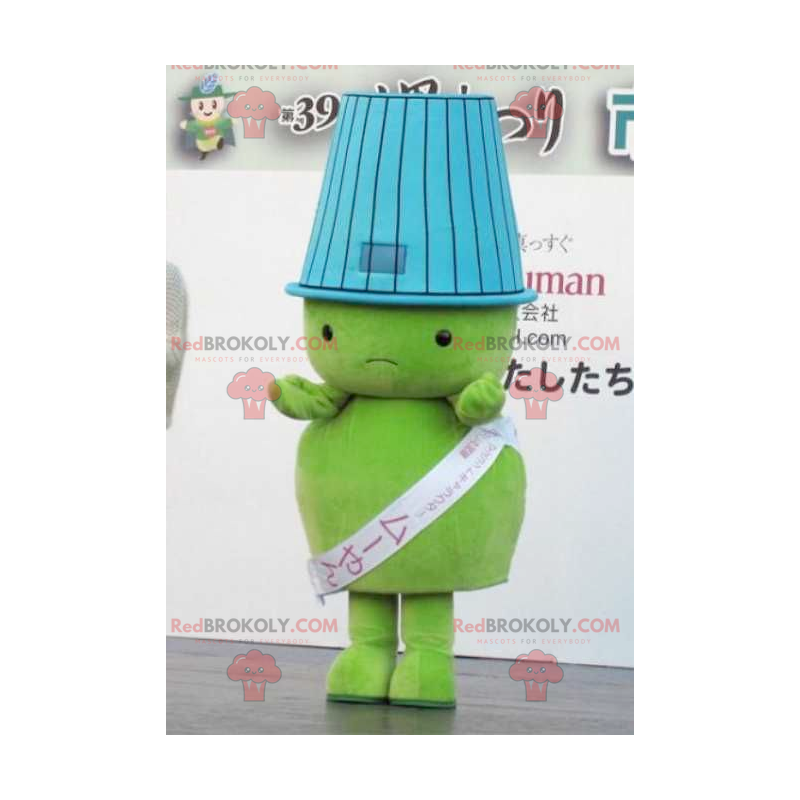 Mascot big green man with a lampshade on his head -