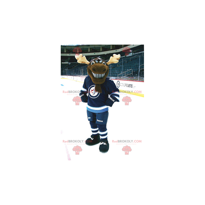 Caribou brown reindeer mascot in hockey gear - Redbrokoly.com