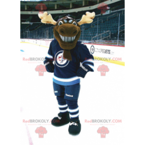 Mascota de reno marrón caribú en equipo de hockey -