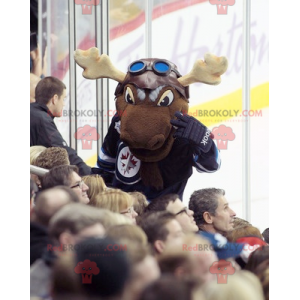 Brązowy renifer karibu maskotka w stroju do hokeja -