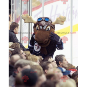 Caribou brown reindeer mascot in hockey gear - Redbrokoly.com