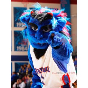 Blue man mascot blue creature with horns - Redbrokoly.com