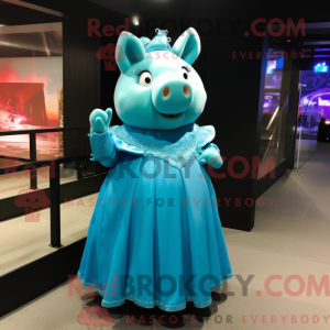 Maskottchenkostüm Cyan Pig...
