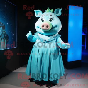 Cyan Pig-maskotdraktfigur...