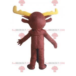 Caribou brown reindeer mascot with yellow antlers -