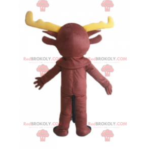 Caribou brown reindeer mascot with yellow antlers -