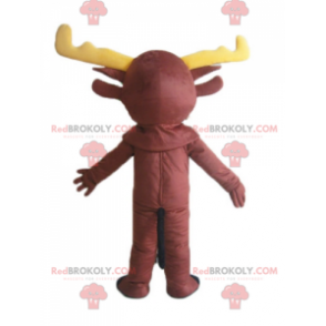 Karibu braunes Rentiermaskottchen mit gelbem Geweih -