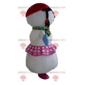 Mascote grande boneco de neve com saia e tranças -