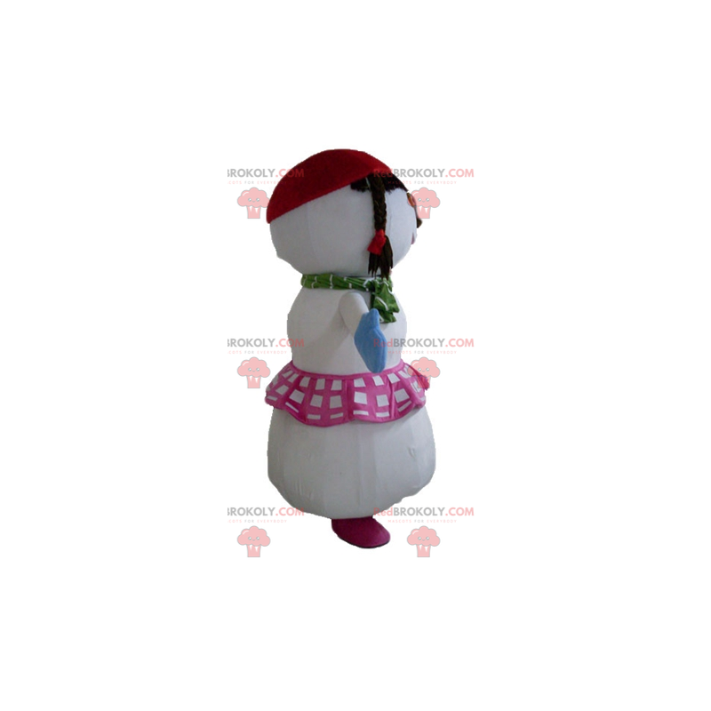 Maskottchen großer Schneemann mit Rock und Zöpfen - Maskottchen großer Schneemann mit Rock und Zöpfen -