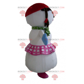 Mascot big snowman with a skirt and braids - Redbrokoly.com