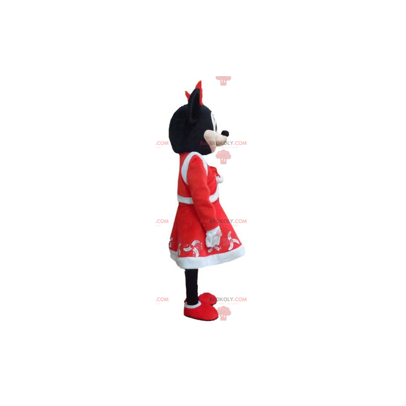Mascote da Minnie Mouse vestida com roupa de Natal -