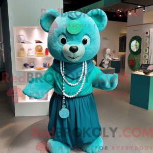Teal Bear mascot costume...
