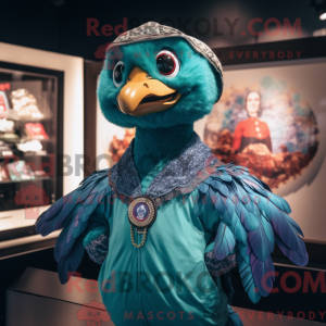 Teal Peacock maskot kostume...