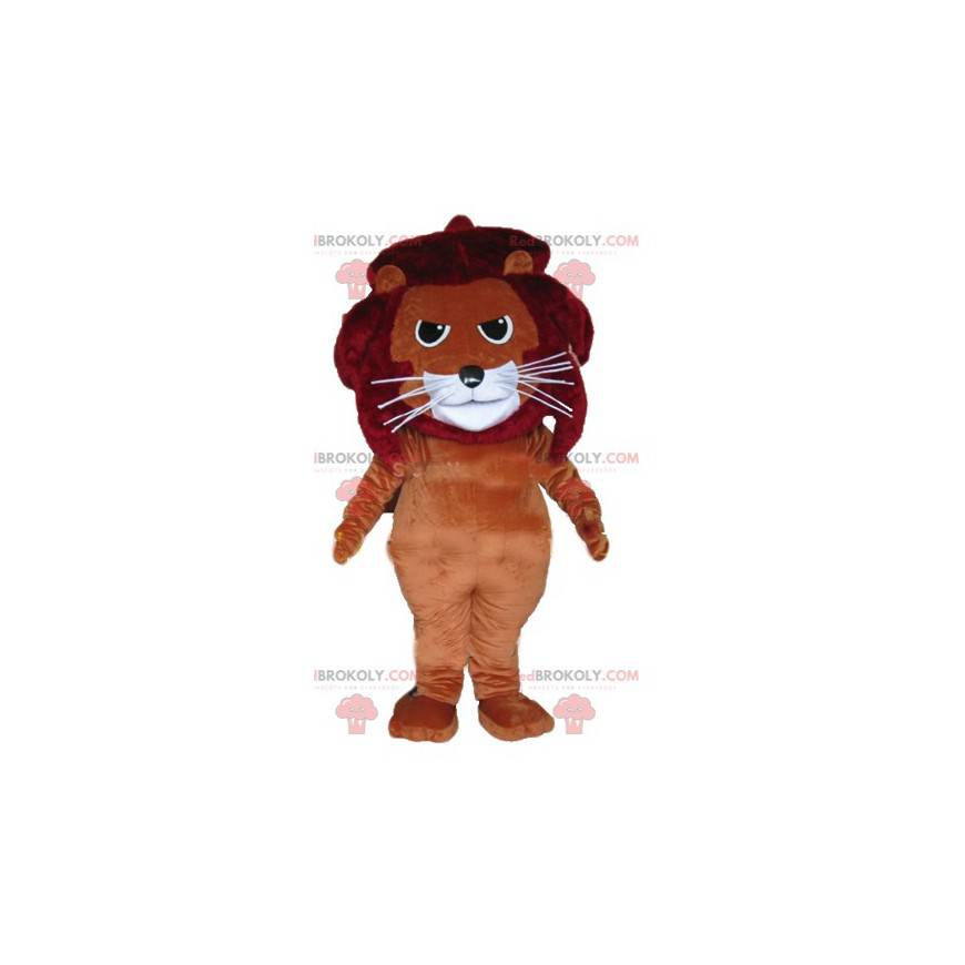 Mascotte leone felino marrone rosso e bianco - Redbrokoly.com