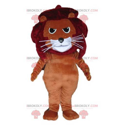 Röd och vit brun kattlejonmaskot - Redbrokoly.com