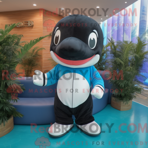 Fantasia de mascote de orca ciano com moletom e gorros - Baleias Assassinas Mascotes - REBROKO_280716 - RedBrokoly.com