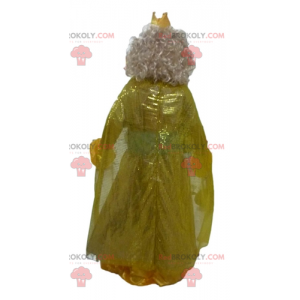 Prinsessadrottningmaskot i gul klänning med en krona -