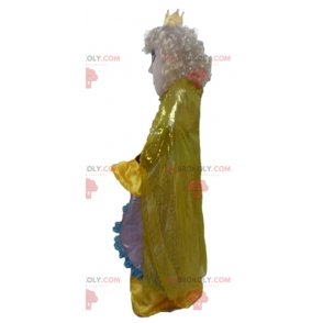 Princezna královna maskot ve žlutých šatech s korunou -